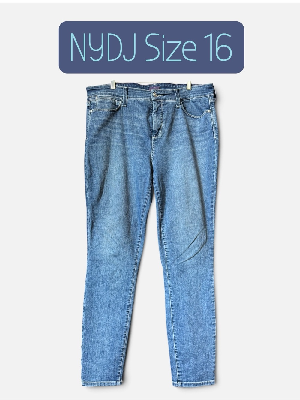 NYDJ Super Skinny Jeans Regular Wash Blue Denim Size 16 Lift Tuck Flattering